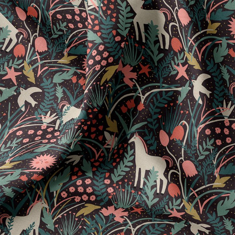 Algodón estampado AZORA Negro / Coral